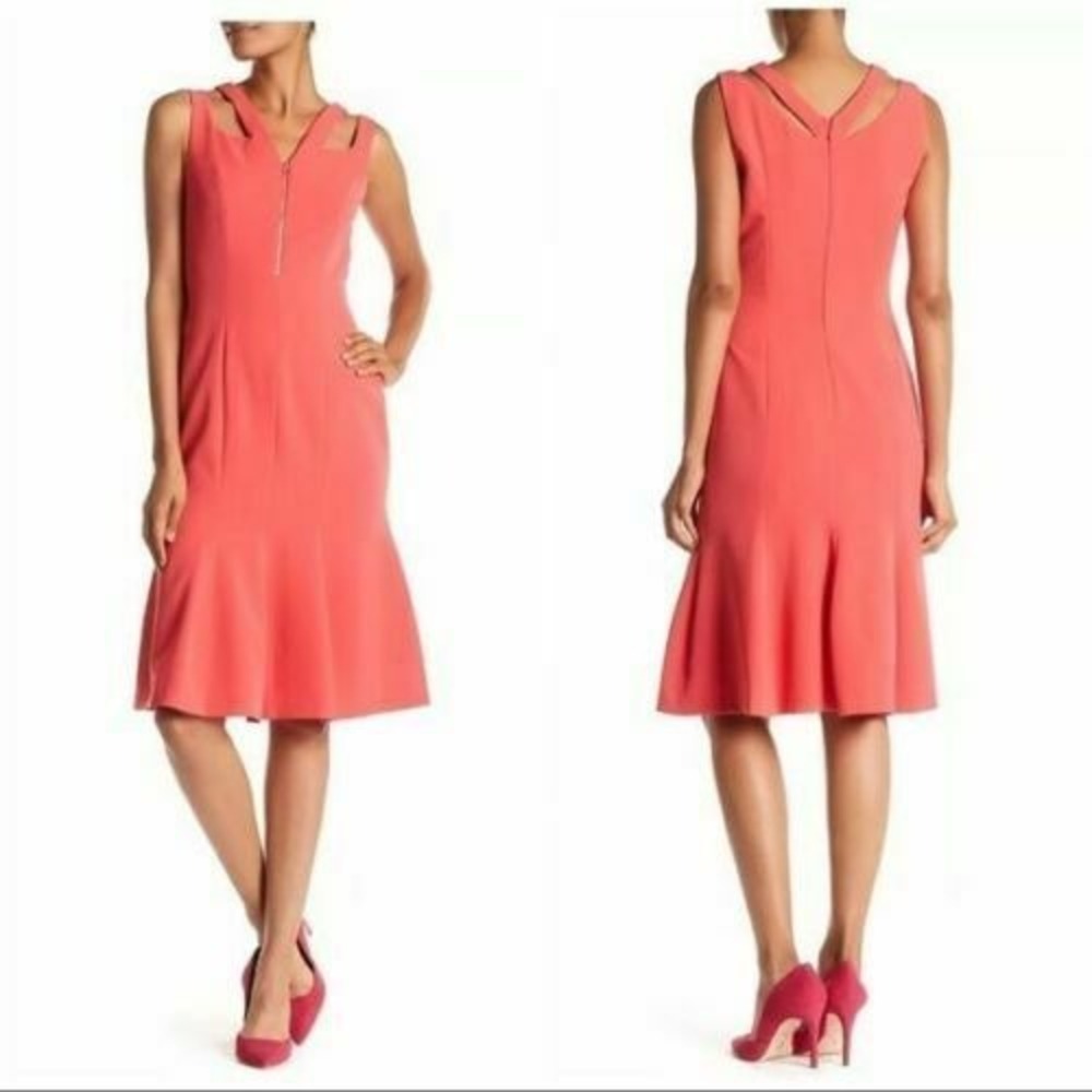 Alton Gray Midi Coral Sheath Dress‎ Size 8 Sleeveless Flared NWT